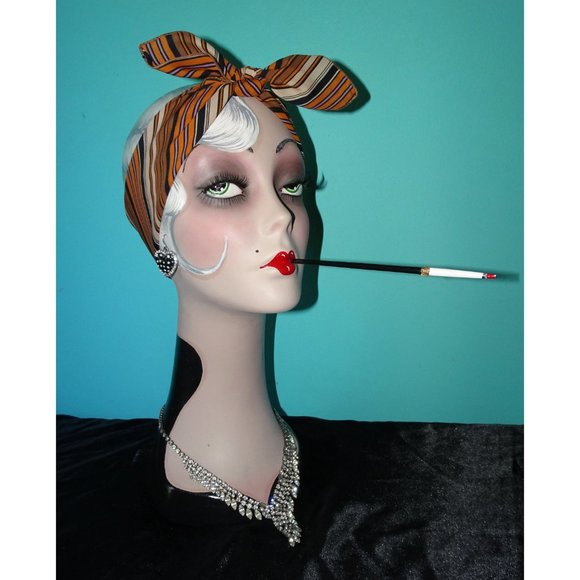 Vintage Tan Purple & Black Striped Scarf - Picture 2 of 10